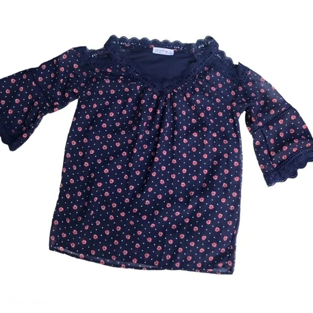 Knit Works cold shoulder Floral Bell Sleeve boho Blouse 10/12